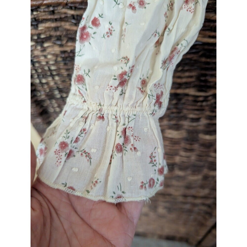 Y2K Balloon Sleeve Smocked Crop Top 90s Shirt Fairy Cottagecore Swiss Dot Ruffle - Picture 4 of 7